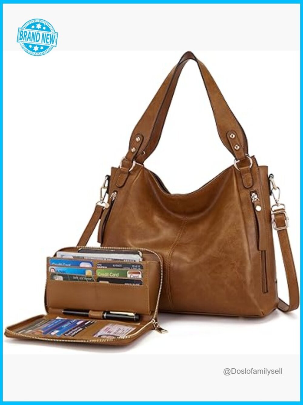 Hobo Handbag Crossbody Shoulder Tote Purse and Wallet Set 2pcs Faux Leather